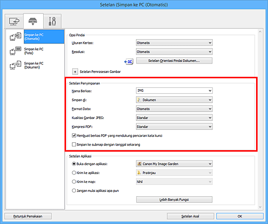 gambar: Kotak dialog Setelan